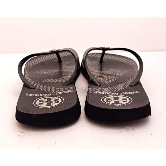Tory Burch Emory Thong Flips Flops Blk/White Silver Logo 1/2" Straps Sz 8 - Picture 3 of 9
